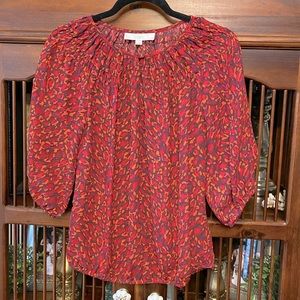 LOFT Beautiful Red & Orange Patterned Blouse XSP